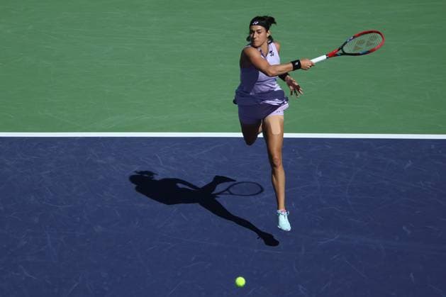 Caroline Garcia in action against Leilah Fernandez at the BNP Paribas Open at Indian Wells TENNIS : Indian Wells 2023 AntoineCouvercelle Panoramic 