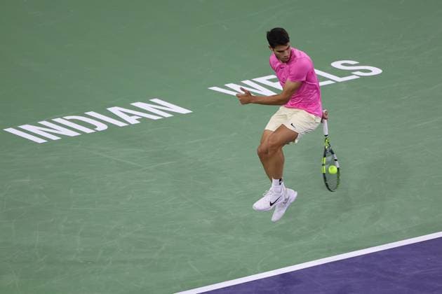 Sport Themen der Woche KW11 Sport Bilder des Tages Carlos Alcaraz at the BNP Paribas Open at Indian Wells TENNIS : Indian Wells 2023 AntoineCouvercelle Panoramic 