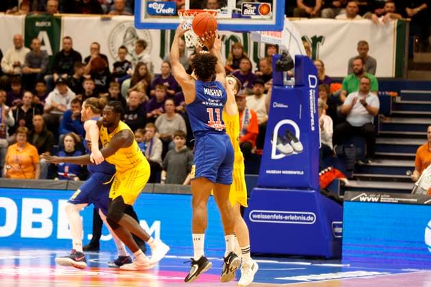 14.03.2023, easyCredit Basketball Bundesliga, BBL, Saison 2022 2023, Herren, Syntainics MBC - Alba Berlin, 11, Kostja Mushidi, Syntainics MBC Weißenfels Stadthalle Sachsen-Anhalt Germany