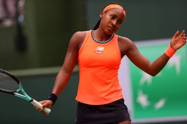 Mandatory Credit: Photo by Ella Ling Shutterstock (13822021p) Coco Gauff of USA frustrated BNP Paribas Open, Tennis, Day 7, Indian Wells Tennis Garden, California, USA- 14 Mar 2023 BNP Paribas Open, Tennis, Day 7, Indian Wells Tennis Garden, California, USA- 14 Mar 2023 Copyright: xEllaxLing Shutterstockx 13822021p