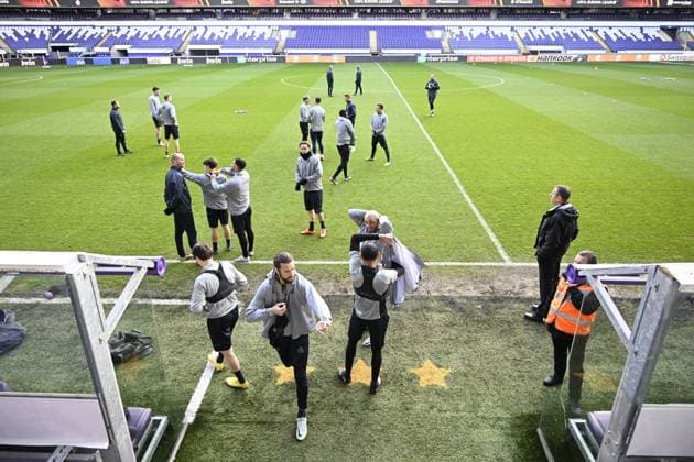 ANDERLECHT, BELGIUM - MARCH 15 : Teuma Teddy midfielder of Union St-Gilloise pictured during a training session ahead of the UEFA Europa League round of 16, 2nd leg between Royal Union Saint-Gilloise and FC Union Berlin on March 15, 2023 in Anderlecht, Belgium, 15 03 2023 ( Royal Union Saint-Gilloise v Union Berlin - UEFA Europa League Media Activities 15 03 2023 PhotoNews Panoramic 