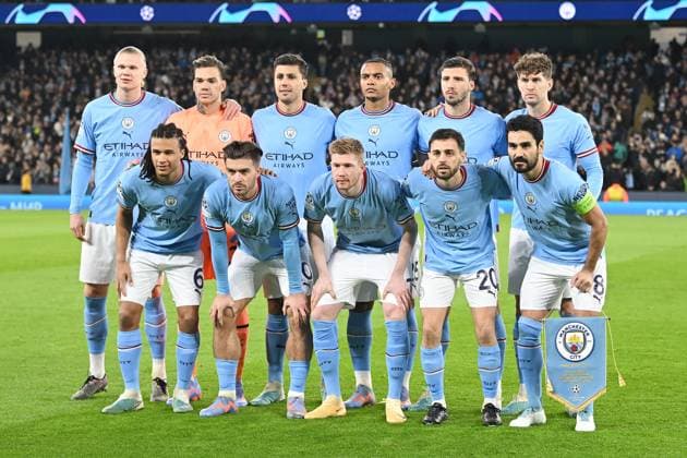 Manchester, Etihad Stadium, 14.03.23, GER, Herren, UEFA Champions League, Saison 2022-2023, Manchester City - RB Leipzig Bild: Mannschaftsfoto, Gruppenfoto Manchester City Only for editorial use! DFL regulations prohibit any use of photographs as image sequences and or quasi-video. England United Kingdom