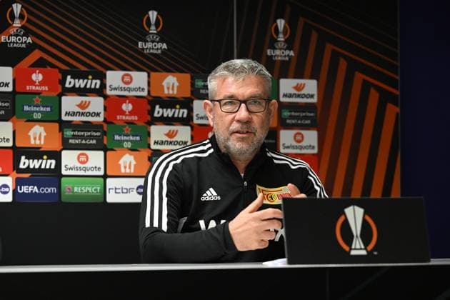 Fussball, Herren, Saison 2022 2023, Europa League, Pressekonferenz des 1. FC Union Berlin am Tag vor dem Achtelfinal-Rückspiel bei Royale Union Saint-Gilloise im Lotto Park Brüssel, Trainer Urs Fischer (1. FC Union Berlin), 15.03. 2023, Copyright: xMatthiasxKochx