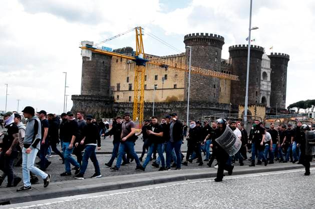 CL round of 16 football match between SSC Napoli and Eintracht Frankfur Frankfurt fans travel the city streets before the Champions League round of 16 football match between SSC Napoli and Eintracht Frankfur at Diego Armando Maradona stadium in Naples, southern Italy, on March 15, 2023. ABPH3577 Copyright: xAntonioxBalascox
