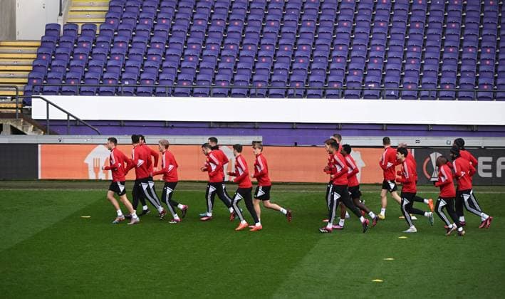 Fussball, Herren, Saison 2022 2023, Europa League, Pressekonferenz des 1. FC Union Berlin am Tag vor dem Achtelfinal-Rückspiel bei Royale Union Saint-Gilloise im Lotto Park Brüssel, Übersicht, 15.03. 2023, Copyright: xMatthiasxKochx