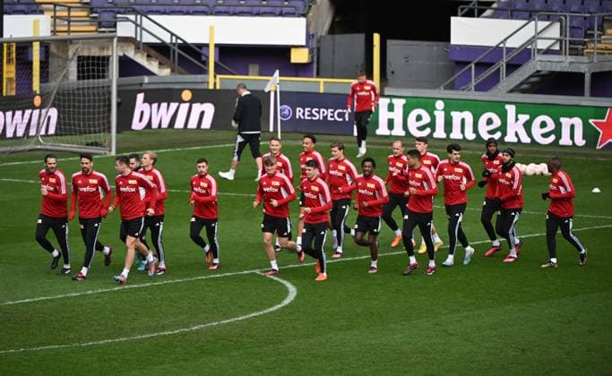 Fussball, Herren, Saison 2022 2023, Europa League, Pressekonferenz des 1. FC Union Berlin am Tag vor dem Achtelfinal-Rückspiel bei Royale Union Saint-Gilloise im Lotto Park Brüssel, Übersicht, 15.03. 2023, Copyright: xMatthiasxKochx