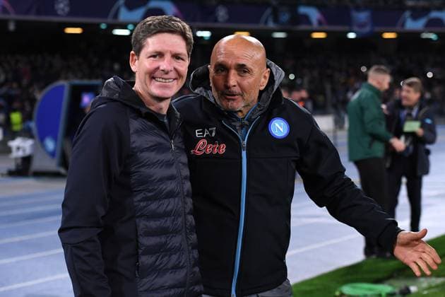 Fußball Champions League Achtelfinale SSC Neapel - Eintracht Frankfurt am 15.03.2023 im Stadio Diego Armando Maradona in Neapel Oliver Glasner ( Trainer Cheftrainer Frankfurt ), links - Luciano Spalletti ( Trainer Cheftrainer Neapel ), rechts