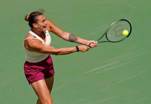 March 15, 2023 Aryna Sabalenka of Belarus returns a shot against Coco Gauff during the 2023 BNP Paribas Open at Indian Wells Tennis Garden in Indian Wells, California. Mandatory Photo Credit: CSM Indian Wells United States of America - ZUMAc04_ 20230315_zaf_c04_009 Copyright: xCharlesxBausx
