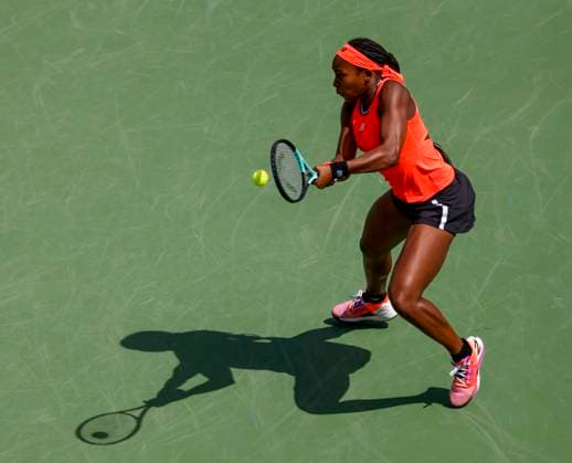 March 15, 2023 Coco Gauff returns a shot against Aryna Sabalenka of Belarus during the 2023 BNP Paribas Open at Indian Wells Tennis Garden in Indian Wells, California. Mandatory Photo Credit: CSM Indian Wells United States of America - ZUMAc04_ 20230315_zaf_c04_017 Copyright: xCharlesxBausx