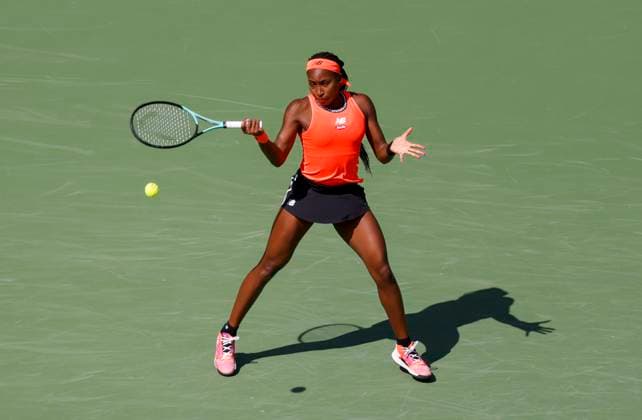 March 15, 2023 Coco Gauff returns a shot against Aryna Sabalenka of Belarus during the 2023 BNP Paribas Open at Indian Wells Tennis Garden in Indian Wells, California. Mandatory Photo Credit: CSM Indian Wells United States of America - ZUMAc04_ 20230315_zaf_c04_029 Copyright: xCharlesxBausx