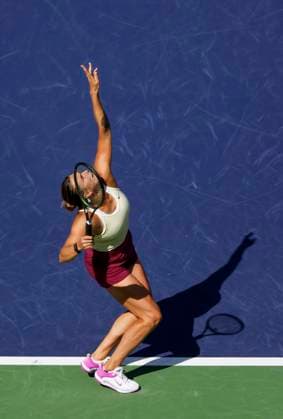 March 15, 2023 Aryna Sabalenka of Belarus serves against Coco Gauff during the 2023 BNP Paribas Open at Indian Wells Tennis Garden in Indian Wells, California. Mandatory Photo Credit: CSM Indian Wells United States of America - ZUMAc04_ 20230315_zaf_c04_033 Copyright: xCharlesxBausx