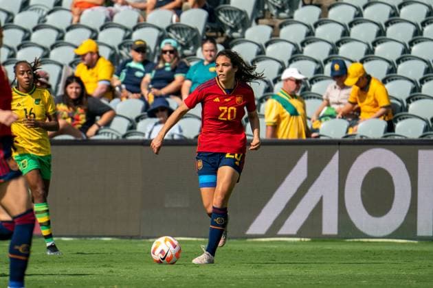 Gosford, New South Wales, February 16th 2023: Paula Tomas (20 Spain) dribbles with the ball during the Cup of Nations international game between Spain and Jamaica at Industree Group Stadium in Gosford, Australia. (Noe Llamas SPP)  Copyright: xNoexLlamas SPPx spp-en-NoLl-20230216-DSC04455