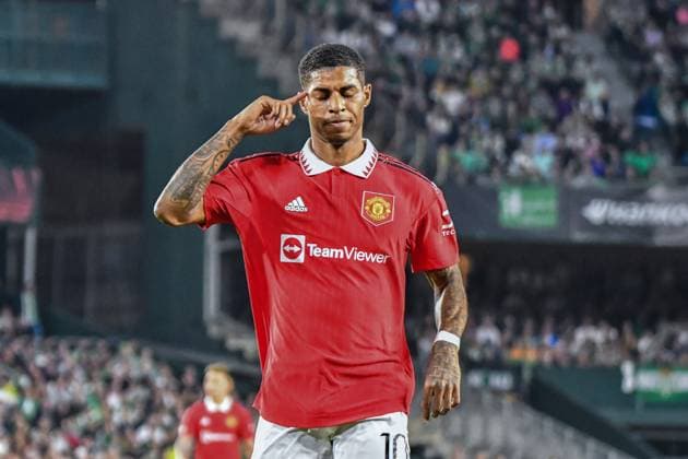 UEFA Europa League Round of 16, 2nd Leg Real Betis v Manchester United, ManU Marcus Rashford celebrates his goal against Real Betis Balompie during the UEFA Europa League Round of 16, 2nd Leg Real Betis vs Manchester United at Benito Villamarin Stadium, Seville, Spain, 16th March 2023 (Photo by Samuel Carreno News Images) Copyright: xSamuelxCarreno NewsxImagesx