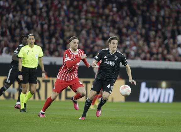 March 16, 2023, Freiburg, Germany: Nicolo Fagioli of Juventus during the second leg of the Uefa Europa League football match between Sc Freiburg and Juventus Fc on 16 March 2023 at Europa Park Stadion, Frieburg, Germany. Photo . football Europa League match - SC Freiburg vs Juventus FC, Freiburg, Germany  - ZUMAl164 20230316_zsa_l164_071 Copyright: xNderimxKacelix