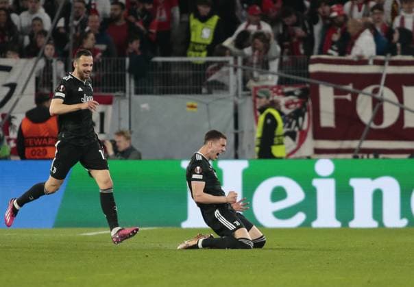 Dusan Vlahovic of Juventus celebrating after scoring a goal during the second leg of the Uefa Europa League football match between Sc Freiburg and Juventus Fc on 16 March 2023 at Europa Park Stadion, Frieburg, Germany. Photo Nderim Kaceli  Copyright: xNderimxKaceli LiveMediax xipa-agx xLivexMediax 0 IPA_IPA36778321
