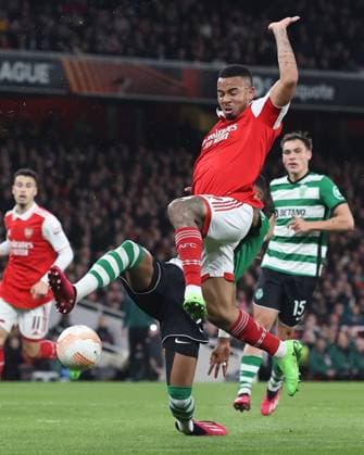 Arsenal v Sporting 16 March 2023, London - UEFA EUROPA League Football - Round of 16, 2nd Leg - Arsenal v Sporting Clube de Portugal - Gabriel Jesus of Arsenal shoots towards goal - Photo: Charlotte Wilson Offside. London UK Copyright: xCharlottexWilsonx xOffsidexOffside
