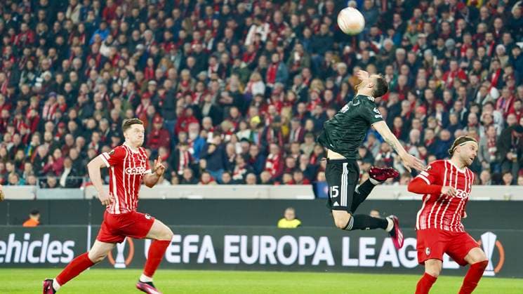 16.03.2023; Freiburg im Breisgau, Baden Württemberg, Deutschland, Europa Michael Gregoritsch (SC Freiburg 38) Federico Gatti (Juventus Turin 15) Lucas Höler (SC Freiburg 9) Fussball UEFA Europa League 2022 2023: Achtelfinale Rückspiel - SC Freiburg - Juventus Turin, im Europa Park Stadion