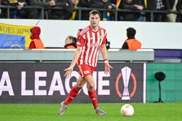 Fussball, Herren, Saison 2022 2023, Europa League (Achtelfinale, Rückspiel), Royale Union Saint-Gilloise - 1. FC Union Berlin im Lotto Park Brüssel, Robin Knoche (1. FC Union Berlin) in Aktion, am Ball, Einzelaktion , 16.03. 2023, Copyright: xMatthiasxKochx