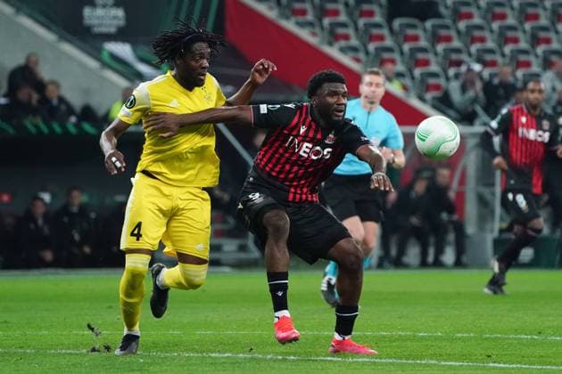 Terem Moffi (OGC Nice) - Munashe Peter Garananga (Sheriff Tiraspol) FOOTBALL : OGC Nice vs Football Club Sheriff Tiraspol - 8 eme de finale retour Europa Conference League - Nice - 16 03 2023 NorbertScanella Panoramic 