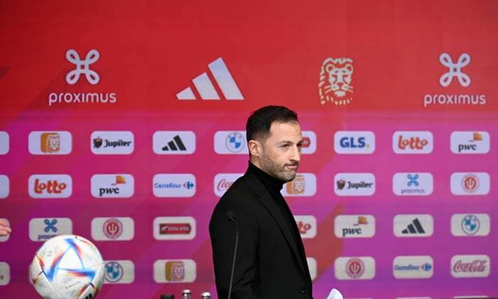 Tubize, Belgium - March 17 : New head coach DomenicoTedesco pictured during press conference, PK, Pressekonferenz prior to the UEFA Qualification game against Sweden at the Belgian Football center on March 17, 2023 in Tubize, Belgium, 17 03 2023 ( Press conf of Tedesco Domenico Head coach of Red Devils PhotoNews Panoramic 