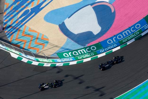 63 George Russell (GBR, Mercedes-AMG Petronas F1 Team), 44 Lewis Hamilton (GBR, Mercedes-AMG Petronas F1 Team), F1 Grand Prix of Saudi Arabia at Jeddah Corniche Circuit on March 17, 2023 in Jeddah, Saudi Arabia. (Photo by HOCH ZWEI) Jeddah Saudi Arabia