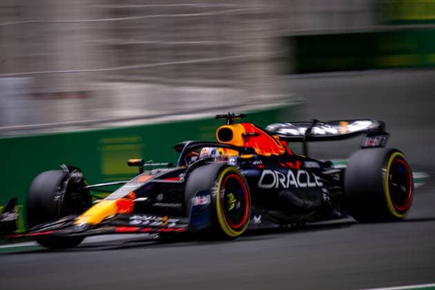 JEDDAH, SAUDI ARABIA: Max Verstappen, racing for the Red Bull Racing team during the 2023 Formula 1 Saudi Arabian Grand Prix at the Jeddah Corniche Circuit in Jeddah, Saudi Arabia