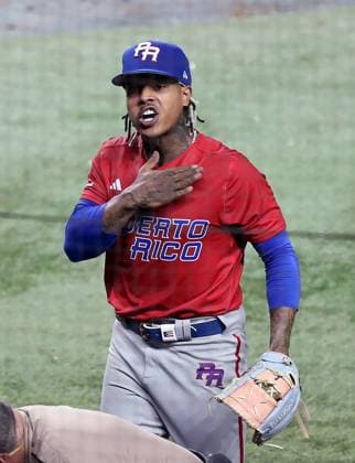 Baseball, World Baseball Classic, Puerto Rico - Mexiko Puerto Rico pitcher Marcus Stroman (0) reacts after leaving the game in the fifth inning of the 2023 World Baseball Classic quarter-final game against Mexico in Miami, Florida on Friday, March 17, 2023.  MIA20230517602 AaronxJosefczyk