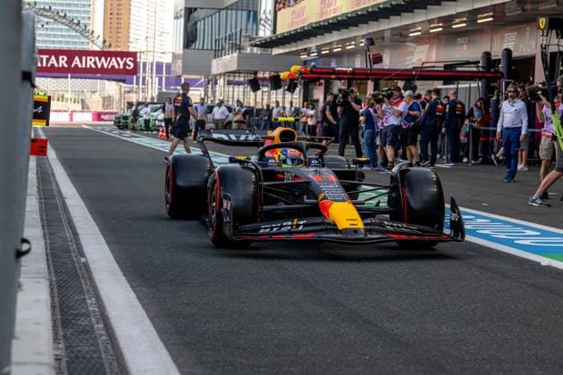 JEDDAH, SAUDI ARABIA: Sergio Perez, racing for the Red Bull Racing team during the 2023 Formula 1 Saudi Arabian Grand Prix at the Jeddah Corniche Circuit in Jeddah, Saudi Arabia