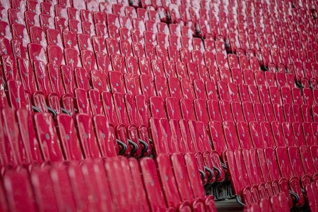 Blick auf die roten Sitze in der Arena. Fussball 1. Bundesliga, 24. Spieltag: RB Leipzig - Borussia Moenchengladbach 3:0. 11. Maerz 2023: Leipzig, Red Bull Arena. RB Leipzig - Borussia Moenchengladbach 3:0