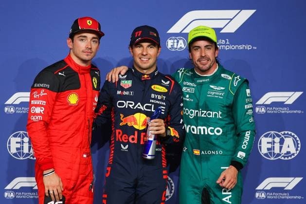 LECLERC Charles (mco), Scuderia Ferrari SF-23, portrait, PEREZ Sergio (mex), Red Bull Racing RB19, portrait, ALONSO Fernando (spa), Aston Martin F1 Team AMR23, portrait during the Formula 1 STC Saudi Arabian Grand Prix 2023, 2nd round of the 2023 Formula One World Championship, WM, Weltmeisterschaft from March 17 to 19, 2023 on the Jeddah Corniche Circuit, in Jeddah, Saudi Arabia - F1 - SAUDI ARABIAN GRAND PRIX 2023 DPPI Panoramic 20230318_IMGL0203.JPG