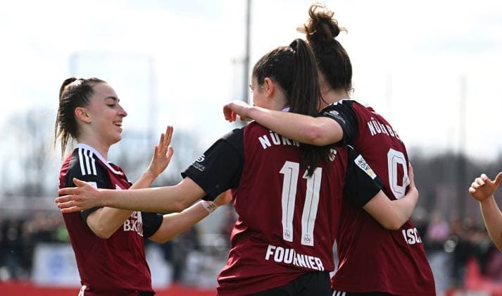 19.03.2023 - Fussball - Frauen Damen - Saison 2022 2023 - 2. Bundesliga - 17. Spieltag: 1. FC Nürnberg FCN ( Club ) - SC Sand - Sportfoto Zink - regulations prohibit any use of photographs as image sequences and or quasi-video - Torjubel Jubel Freude nacvh Treffer Tor Torschuß zum 1:0 durch Sophie Fournier (11, 1. FC Nürnberg FCN ) -