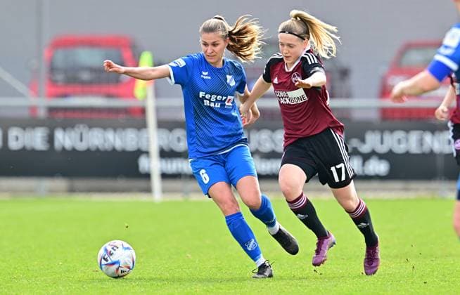 Sport Bilder des Tages 19.03.2023 - Fussball - Frauen Damen - Saison 2022 2023 - 2. Bundesliga - 17. Spieltag: 1. FC Nürnberg FCN ( Club ) - SC Sand - Sportfoto Zink - regulations prohibit any use of photographs as image sequences and or quasi-video - Michelle Klostermann (8, SC Sand ) Livia Brunmair (17, 1. FC Nürnberg FCN )