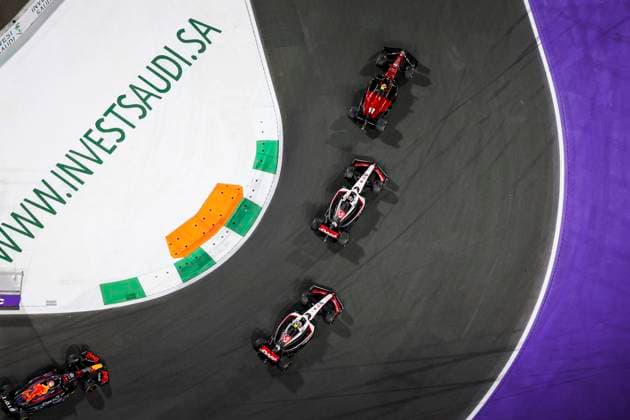 24 Guanyu Zhou (CHN, Alfa Romeo F1 Team Stake), 20 Kevin Magnussen (DNK, MoneyGram Haas F1 Team), 27 Nico Hulkenberg (DEU, MoneyGram Haas F1 Team), 1 Max Verstappen (NLD, Oracle Red Bull Racing), F1 Grand Prix of Saudi Arabia at Jeddah Corniche Circuit on March 19, 2023 in Jeddah, Saudi Arabia. (Photo by HOCH ZWEI) Jeddah Saudi Arabia
