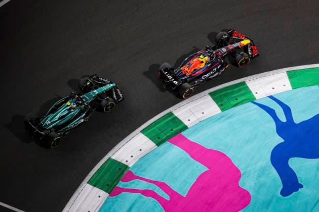 14 Fernando Alonso (ESP, Aston Martin Aramco Cognizant F1 Team), 11 Sergio Perez (MEX, Oracle Red Bull Racing), F1 Grand Prix of Saudi Arabia at Jeddah Corniche Circuit on March 19, 2023 in Jeddah, Saudi Arabia. (Photo by HOCH ZWEI) Jeddah Saudi Arabia