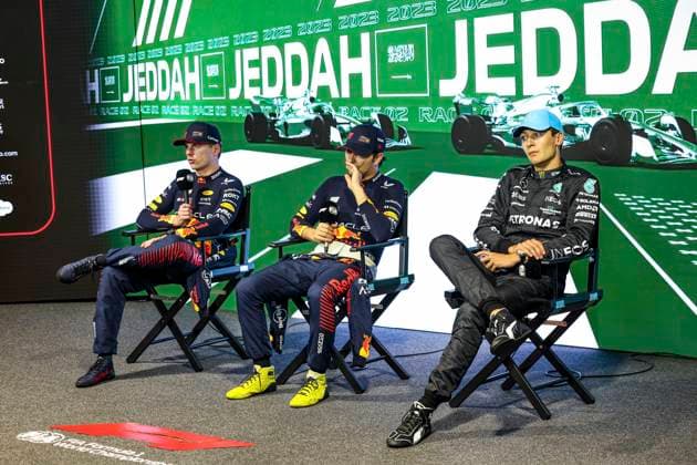 1 Max Verstappen (NLD, Oracle Red Bull Racing), 11 Sergio Perez (MEX, Oracle Red Bull Racing), 14 Fernando Alonso (ESP, Aston Martin Aramco Cognizant F1 Team), F1 Grand Prix of Saudi Arabia at Jeddah Corniche Circuit on March 19, 2023 in Jeddah, Saudi Arabia. (Photo by HOCH ZWEI) Jeddah Saudi Arabia