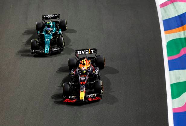 11 Sergio Perez (MEX, Oracle Red Bull Racing), 14 Fernando Alonso (ESP, Aston Martin Aramco Cognizant F1 Team), F1 Grand Prix of Saudi Arabia at Jeddah Corniche Circuit on March 19, 2023 in Jeddah, Saudi Arabia. (Photo by HOCH ZWEI) Jeddah Saudi Arabia