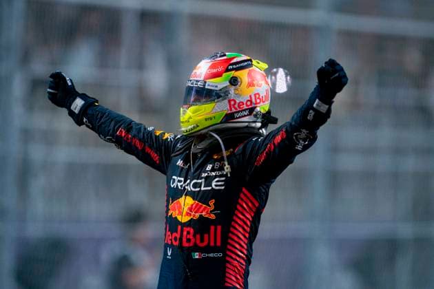 March 19, 2023, Jeddah, Saudi Arabia: SERGIO PEREZ of Mexico and Red Bull Racing celebrates after winning the 2023 FIA Formula 1 Saudi Arabian Grand Prix at Jeddah Corniche Circuit in Jeddah, Saudi Arabia. Jeddah Saudi Arabia - ZUMAg147 20230319_zap_g147_058 Copyright: xJamesxGasperottix