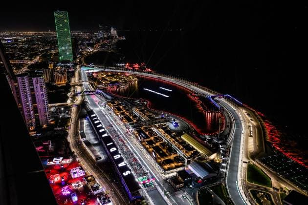 The track seen from the sky during the Formula 1 STC Saudi Arabian Grand Prix 2023, 2nd round of the 2023 Formula One World Championship, WM, Weltmeisterschaft from March 17 to 19, 2023 on the Jeddah Corniche Circuit, in Jeddah, Saudi Arabia - F1 - SAUDI ARABIAN GRAND PRIX 2023 - RACE DPPI Panoramic  20230319_GOOD0849