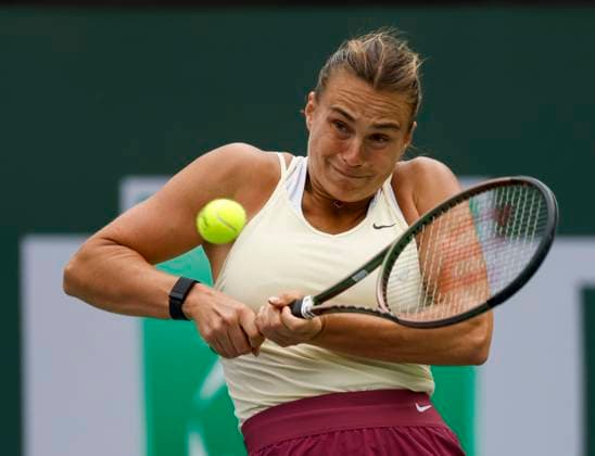 March 19, 2023 Aryna Sabalenka of Belarus returns a shot against Elena Rybakina of Kazakhstan during the Women s Final of the 2023 BNP Paribas Open at Indian Wells Tennis Garden in Indian Wells, California. Mandatory Photo Credit: CSM Indian Wells United States of America - ZUMAc04_ 20230319_zaf_c04_346 Copyright: xCharlesxBausx