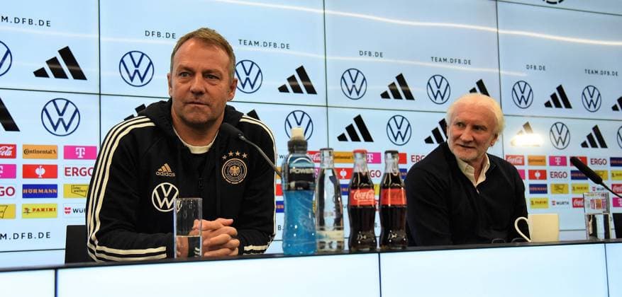 20.03.2023 Frankfurt am Main, DFB-Campus DFB A-Nationalmannschaft der Männer Pressekonferenz Bundestrainer Hansi Flick DFB-Sportdirektor Rudi Völler,