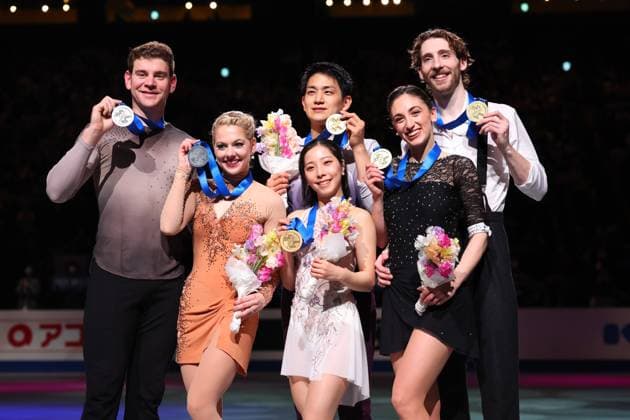 Bilder des Jahres 2023, Sport 03 März Sport Themen der Woche KW12 Sport Bilder des Tages (L-R) Alexa Knierim & Brandon Frazier (USA), Riku Miura & Ryuichi Kihara (JPN), Sara CONTI & Niccolo MACII (ITA), MARCH 23, 2023 - Figure skating, Eiskunstlauf : ISU World Figure Skating Championships 2023 Pairs Medal Ceremony at Saitama Super Arena in Saitama, Japan. Noxthirdxpartyxsales  (214076197)