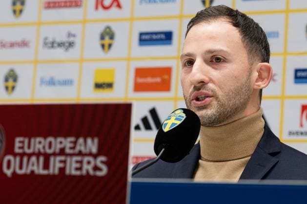 230323 Domenico Tedesco, head coach of the Belgium national football team during a press conference, PK, Pressekonferenz on March 23, 2023 in Stockholm. Photo: Jonathan Näckstrand BILDBYRAN COP 94 JN0108 fotboll football soccer fotball UEFA EURO, EM, Europameisterschaft,Fussball Qualifier, EM, Europameisterschaft belgium press conference bbeng Copyright: JONATHANxNÄCKSTRAND BB230323JN102
