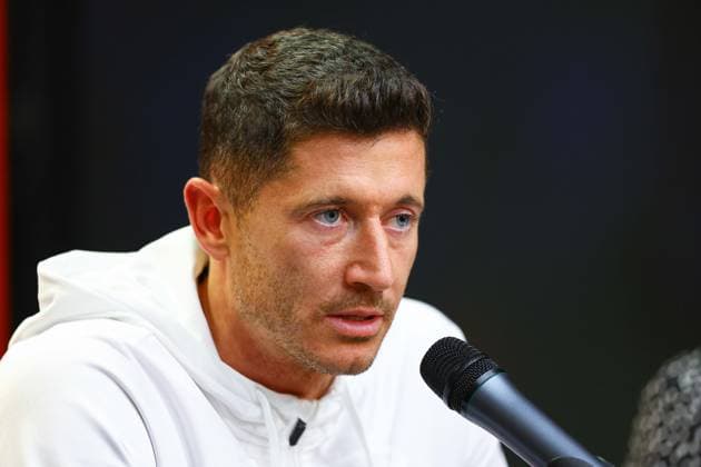 2023.03.23 Praga Pilka nozna Kwalifikacje UEFA EURO, EM, Europameisterschaft,Fussball 2024 Konferencja Reprezentacji Polski przed meczem Czechy - Polska N z Robert Lewandowski Foto Pawel Andrachiewicz PressFocus 2023.03.23 Praga Football UEFA EURO 2024 Qualifiers press conference, PK, Pressekonferenz before game Czech Republic vs Poland Robert Lewandowski Credit: Pawel Andrachiewicz PressFocus NEWSPIX.PL --- Newspix.pl  20230323_PF_PA136