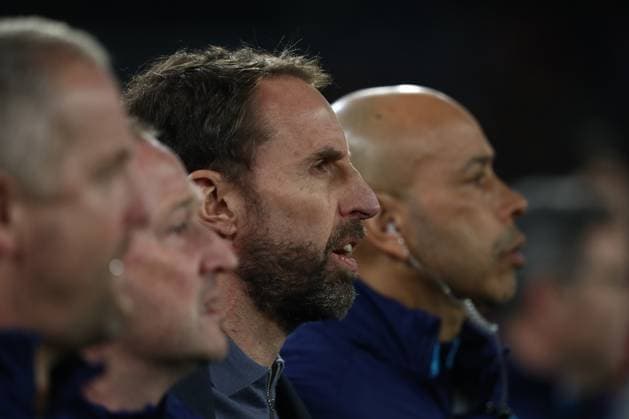 Naples, Italy 23.03.2023: Southgate during anthem ceremony before the Uefa European Qualifiers 2024 Group C football match between ITALY VS ENGLAND at Diego Armando Maradona stadium in Naples, Italy.  Copyright: xmarcoxiacobuccix xipa-agency.netx xmarcoxiacobuccix 0 IPA_IPA36918728