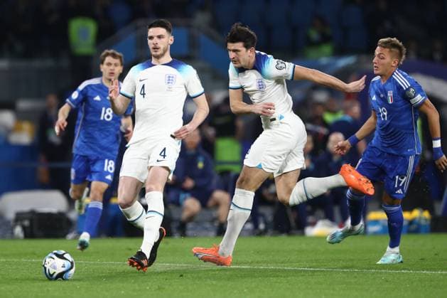 Naples, Italy 23.03.2023: Maguire, Rice in action during the Uefa European Qualifiers 2024 Group C football match between ITALY VS ENGLAND at Diego Armando Maradona stadium in Naples, Italy.  Copyright: xmarcoxiacobuccix xipa-agency.netx xmarcoxiacobuccix 0 IPA_IPA36918735