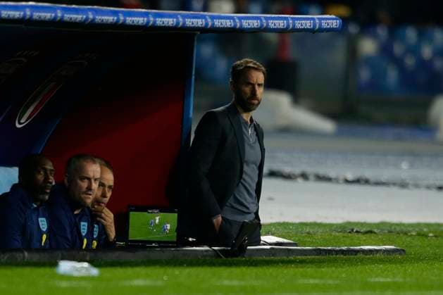 Italy: England s coach Gareth Southgate looks during European Qualifiers match Italy vs England at the Diego Armando Maradona Stadium in Naples, southern Italy, on March 23, 2023. Italy_England_2894 Copyright: xAntonioxBalascox