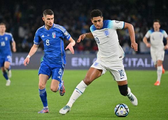 IPP20230323 Football - soccer: UEFA EURO, EM, Europameisterschaft,Fussball 2024, Qualifying Round Group C, Italy - England, Jorginho e Jude Bellingham (Verwendung nur in Deutschland - GERMANY ONLY) *** IPP20230323 Football soccer UEFA EURO 2024, Qualifying Round Group C, Italy England, Jorginho e Jude Bellingham Use only in Germany GERMANY ONLY 