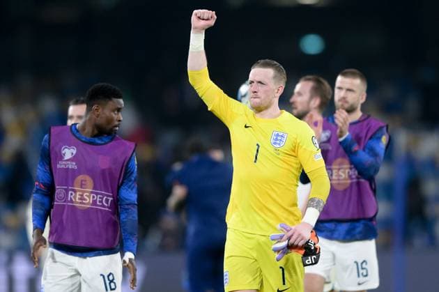 Italy v England - UEFA EURO, EM, Europameisterschaft,Fussball 2024 qualifiers Jordan Pickford of England celebrates the victory during the UEFA Euro 2024 Qualifiers match between Italy and England at Stadio Diego Armando Maradona on 23 March, 2023 in Naples, Italy. Naples Naples Italy  Copyright: xGiuseppexMaffiax originalFilename:maffia-italyven230323_np8f5.jpg