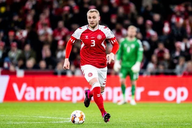 230323 Victor Nelsson of Denmark during the UEFA EURO, EM, Europameisterschaft,Fussball Qualifier, EM, Europameisterschaft football match between Denmark and Finland on March 23, 2023 in Copenhagen. Photo: Petter Arvidson BILDBYRAN kod PA PA0544 fotboll football soccer fotball em-kval kval uefa euro qualifier qualifier danmark denmark finland bbeng Copyright: PETTERxARVIDSON BB230323PA213