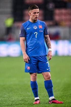 TRNAVA, SLOVAKIA - MARCH 23: Tomas Suslov of Slovakia during the UEFA EURO, EM, Europameisterschaft,Fussball 2024 qualifying round group J match between Slovakia and Luxembourg at Stadion Antona Malatinskeho on March 23, 2023 in Trnava, Sl Slovakia v Luxembourg: Group J - UEFA EURO 2024 Qualifying Round Copyright: xSebastianxFrejx